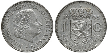 Нидерланды 1 гульден 1968 Юлиана (1948-1980) KM 184a никель 72-1735