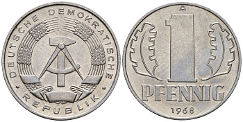 ГДР 1 пфенниг 1968 A KM 8.1 алюминий 99-1139