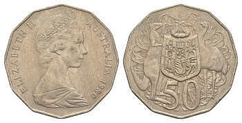 Австралия 50 центов 1980 Елизавета II (1952-2022), герб Австралии, кенгуру KM 68 медно-никель 4381-111