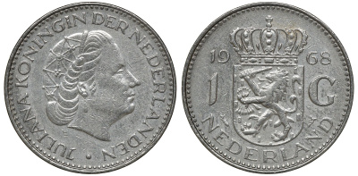 Нидерланды 1 гульден 1968 Юлиана (1948-1980) KM 184a никель 72-1735