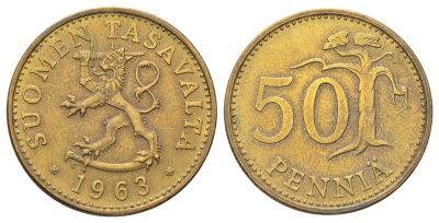 Финляндия 50 пенни 1963 KM 48 алюминиевая бронза aUNC 4666-825