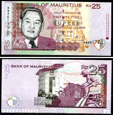 Маврикий 25 рупий 2009 Pick 49 d бумага UNC (прес) 401-56-1-2