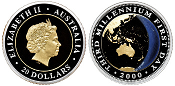 Австралия 20 долларов 2000 миллениум, земной шар KM 519 золото, серебро PROOF 2-4-2-01