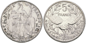 Французская Новая Каледония 5 франков 2014 птица кагу, (IEOM) KM 16, Schoen 12, Lec 81k алюминий 4117-232