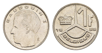 Бельгия 1 франк 1989 Belgique, Бодуэн I (1951-1993) KM 170 нержавеющая сталь 4632-563