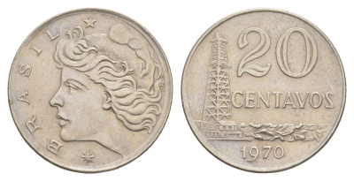 Бразилия 20 сентаво 1970 KM 579.2 медно-никель aUNC 4642-1041