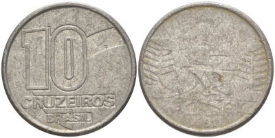 Бразилия 10 крузейро 1990 золотодобыча KM 619.1 нержавеющая сталь 4178-727