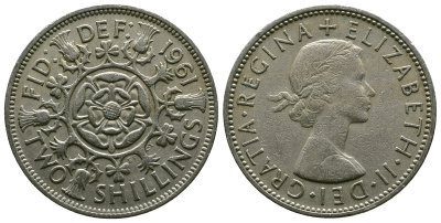 Великобритания 2 шиллинга (флорин) 1961 Елизавета II (1952-2022) KM 906, Spink 4146 медно-никель 4382-323