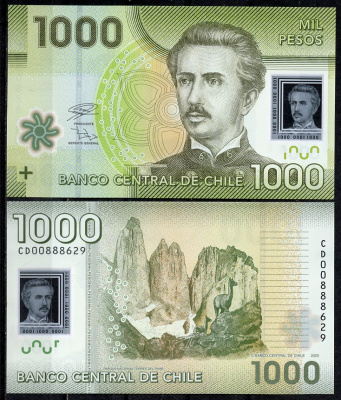 Чили 1000 песо 2020 Игнасио Каррера-Пинто Pick 161  пластик  UNC (пресс) 447-86-1-2