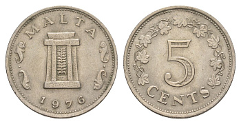 Мальта 5 центов 1976 Ритуальный алтарь в храме Хаджар-Ким KM 10 медно-никель 4633-1153