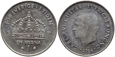 Швеция 1 крона 2004 Карл XVI Густав (1973- ) KM 894 медно-никель 177-135