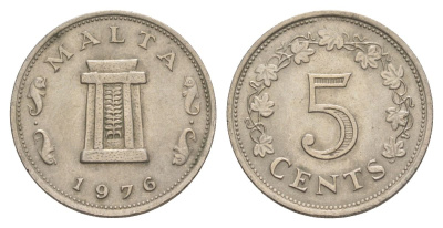 Мальта 5 центов 1976 Ритуальный алтарь в храме Хаджар-Ким KM 10 медно-никель 4633-1153