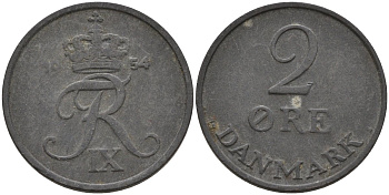 Дания 2 эре 1954 Фредерик IX (1947-1972) KM 840 цинк 4147-541