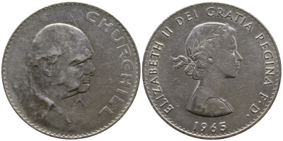 Великобритания 1 крона (5 шиллингов) 1965 Уинстон Черчилль, Елизавета II (1952-2022) KM 910, Spink 4144 медно-никель 118-515
