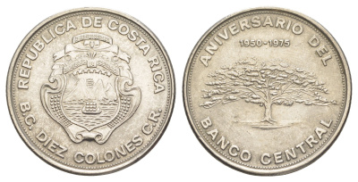 Коста-Рика 10 колонов 1975 25 лет Центральному Банку KM 204 никель UNC 4645-346