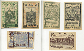 АВСТРИЯ НАБОР ИЗ 3 БАНКНОТ 1920 ДО 31 ДЕКАБРЯ 1920, НОТГЕЛЬД, 10, 20, 50 ГЕЛЛЕРОВ, SAUSENSTEIN бумага XF 7217-12-3