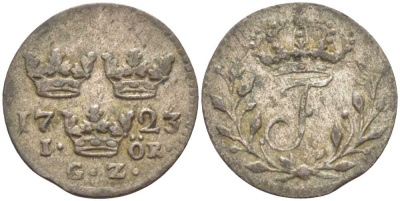 Швеция 1 эре 1723 GZ, Фредерик I (1720-1751) KM 382 (252) серебро 1527-523