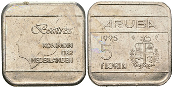 Аруба 5 флоринов 1995 Беатрикс (1980-2013) KM 12 сталь плакированная никелем 4619-347
