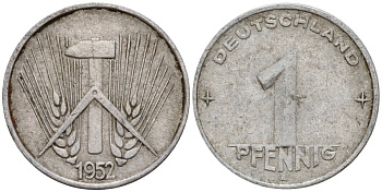 ГДР 1 пфенниг 1952 A KM 5 алюминий 192-1014
