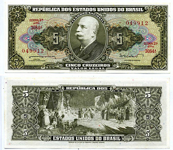 БРАЗИЛИЯ 5 КРУЗЕЙРО 1962 ПОДПИСЬ 11, СЕРИЯ 3084 Pick 176а бумага UNC (ПРЕСС) 6318-8-2-1