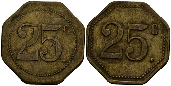 Франция 25 сантимов XIX-XX век ресторанный жетон латунь 4166-437