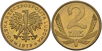 Польша 2 злотых 1979 MW KM 80.1 латунь    4161-1051