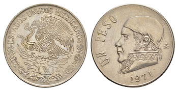 Мексика 1 песо 1971 Mo, Хосе Мария Морелос KM 460 медно-никель 4637-556