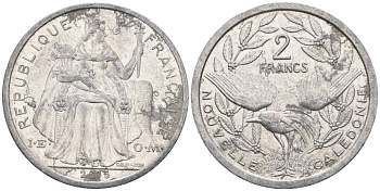 Французская Новая Каледония 2 франка 2015 птица кагу, (IEOM) KM 14, Schoen 11 алюминий    29-932