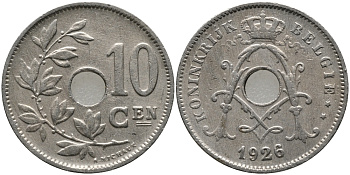 БЕЛЬГИЯ 10 САНТИМОВ 1926 BELGIE KM 86 медно-никель 4179-1052