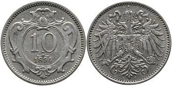 АВСТРИЯ 10 ГЕЛЛЕРОВ 1894 KM 2802 никель 4387-1239