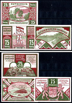 Грундхоф (Пруссия, Шлезвиг-Гольштейн) набор из 3 нотгельдов 1920-1921 7556-14-3-2