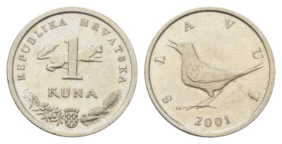Хорватия 1 куна 2001 западный соловей, легенда на хорватском KM 9.1 медь цинк никель 3459-933