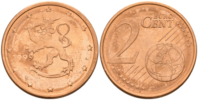Финляндия 2 евроцента 1999  KM 99 сталь плакированная медью  UNC  4160-317