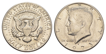США 1/2 доллара (50 центов) 1973 Джон Кеннеди KM 202b медь плакированная медно-никелем aUNC 4526-141