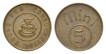 Италия жетон кофейни диаметр 19 мм, вес 2,3 гр латунь 4669-234