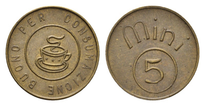 Италия жетон кофейни диаметр 19 мм, вес 2,3 гр латунь 4669-234