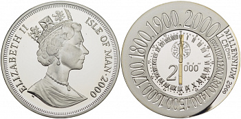 Остров Мэн 1 крона 2000 миллениум, отсчет KM 1051 серебро PROOF 04-093-43
