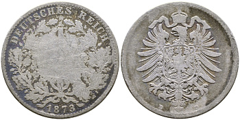 Германия 1 марка 1873 D, Weege 17, J. 9, KM 7 серебро 87-236