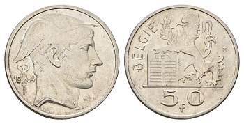 Бельгия 50 франков 1954 Бодуэн I (1951-1993), Belgiqe KM 137 серебро 3855-1026