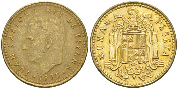 Испания 1 песета 1975 (80) Хуан Карлос I (1975-2014) KM 806 алюминиевая бронза 4551-617