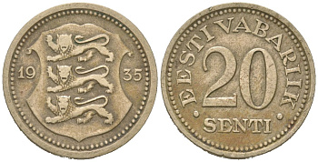 Эстония 20 центов 1935 Республика (1918-1941) KM 17 никель бронза 4615-1069