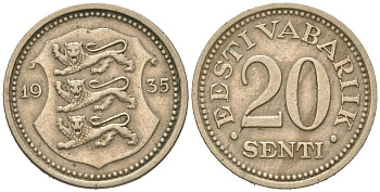 Эстония 20 центов 1935 Республика (1918-1941) KM 17 никель бронза 4615-1117