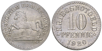 Брауншвейг 10 пфеннигов 1920 Funck 56.5, Men05 3454.11, Men18 4388.11 железо 80-914