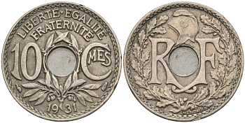 Франция 10 сантимов 1931 KM 866a, Le Franc 138.3 медно-никель 4143-1013