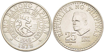 ФИЛИППИНЫ 25 СЕНТИМО 1979 ХУАН ЛУНА KM 227 медно-никель 4513-933