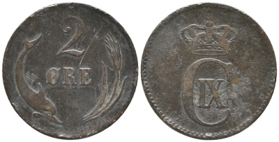 ДАНИЯ 2 ЭРЕ 1874 КРИСТИАН IX (1863-1906) KM 793.1 бронза 34-453