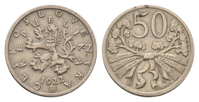 Чехословакия 50 геллеров 1922 KM 2 медно-никель 3955-122