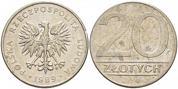 ПОЛЬША 20 ЗЛОТЫХ 1989 MW KM 153.2 медно-никель 77-722