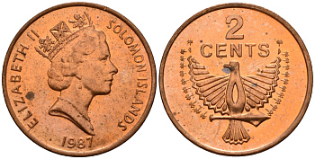 Соломоновы Острова 2 цента 1987 Елизавета II (1953-) KM 25 сталь плакированная бронзой aUNC 190-1132