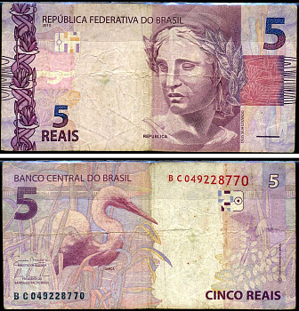 Бразилия 5 реала 2010 Pick 253 a бумага 7221-50-3-2